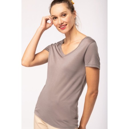 Camiseta lyocell Tencel™ cuello de pico manga corta - 145 g