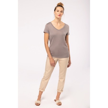 Camiseta lyocell Tencel™ cuello de pico manga corta - 145 g