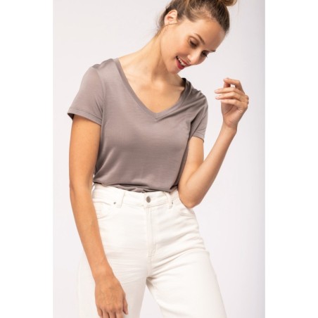 Camiseta lyocell Tencel™ cuello de pico manga corta - 145 g