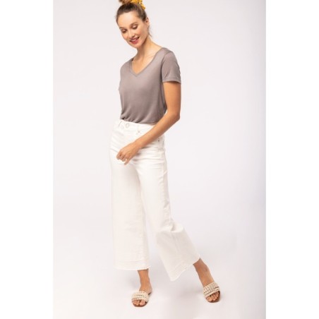 Camiseta lyocell Tencel™ cuello de pico manga corta - 145 g