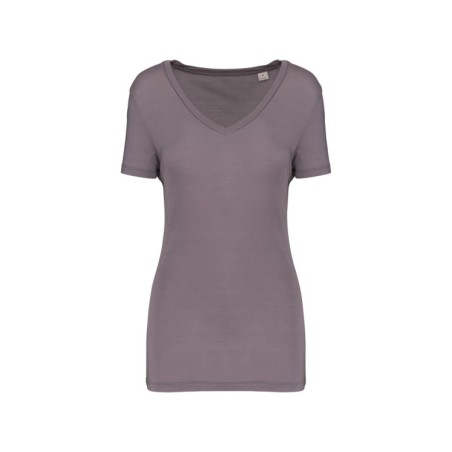 Camiseta lyocell Tencel™ cuello de pico manga corta - 145 g