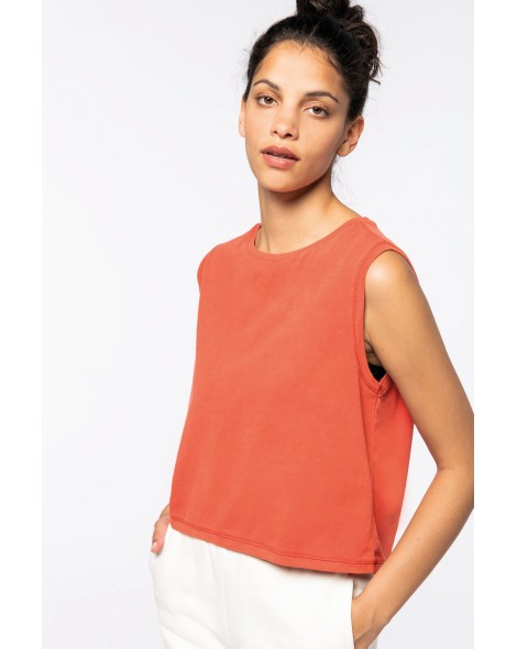 Camiseta crop sin mangas mujer