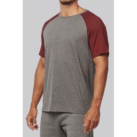 Camiseta bicolor triblend de deporte manga corta adulto