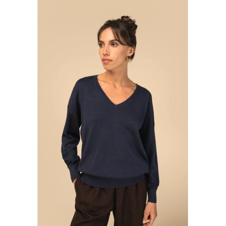 Jersey ecorresponsable cuello de pico de lyocell mujer