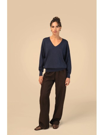 Jersey ecorresponsable cuello de pico de lyocell mujer 2