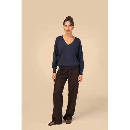 Jersey ecorresponsable cuello de pico de lyocell mujer
