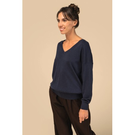 Jersey ecorresponsable cuello de pico de lyocell mujer