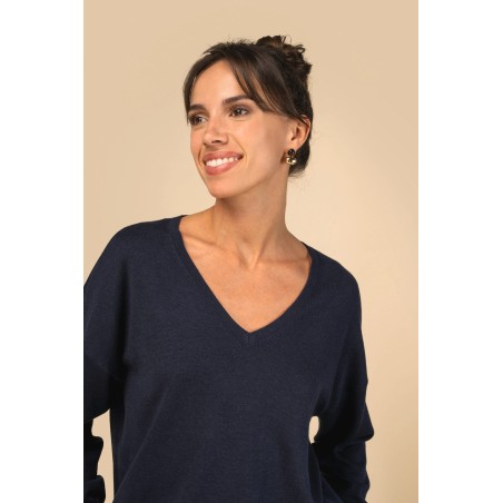 Jersey ecorresponsable cuello de pico de lyocell mujer