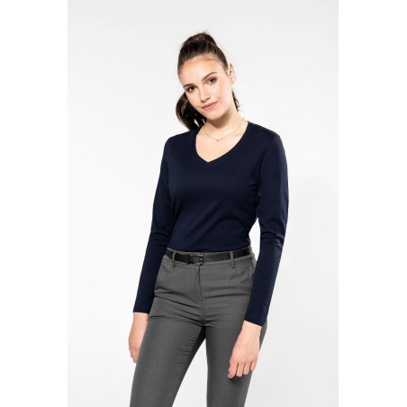 Camiseta Supima® cuello de pico manga larga mujer