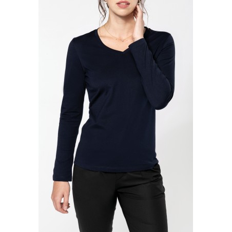 Camiseta Supima® cuello de pico manga larga mujer