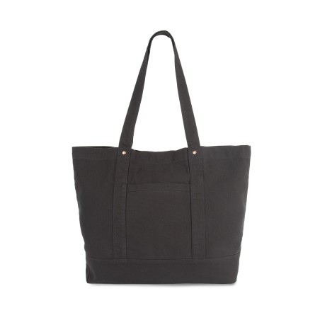 Washed cotton shopper bag with side pocket