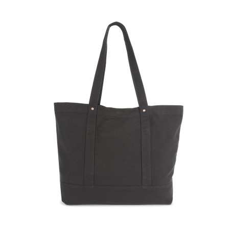 Washed cotton shopper bag with side pocket