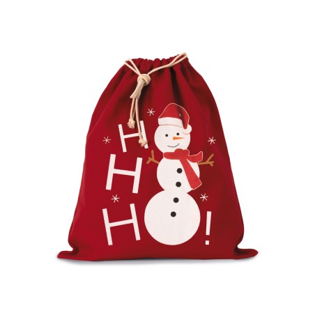 Bolsa algodón cierre cordón, diseño muñeco de nieve